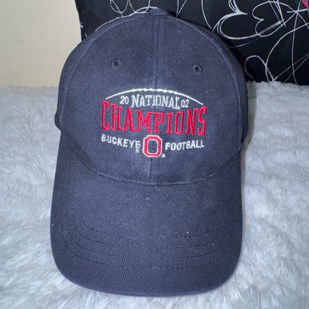 Cobra Hat Mens OSFA Navy Blue Excellent 2002 National Champions Buckeye Football